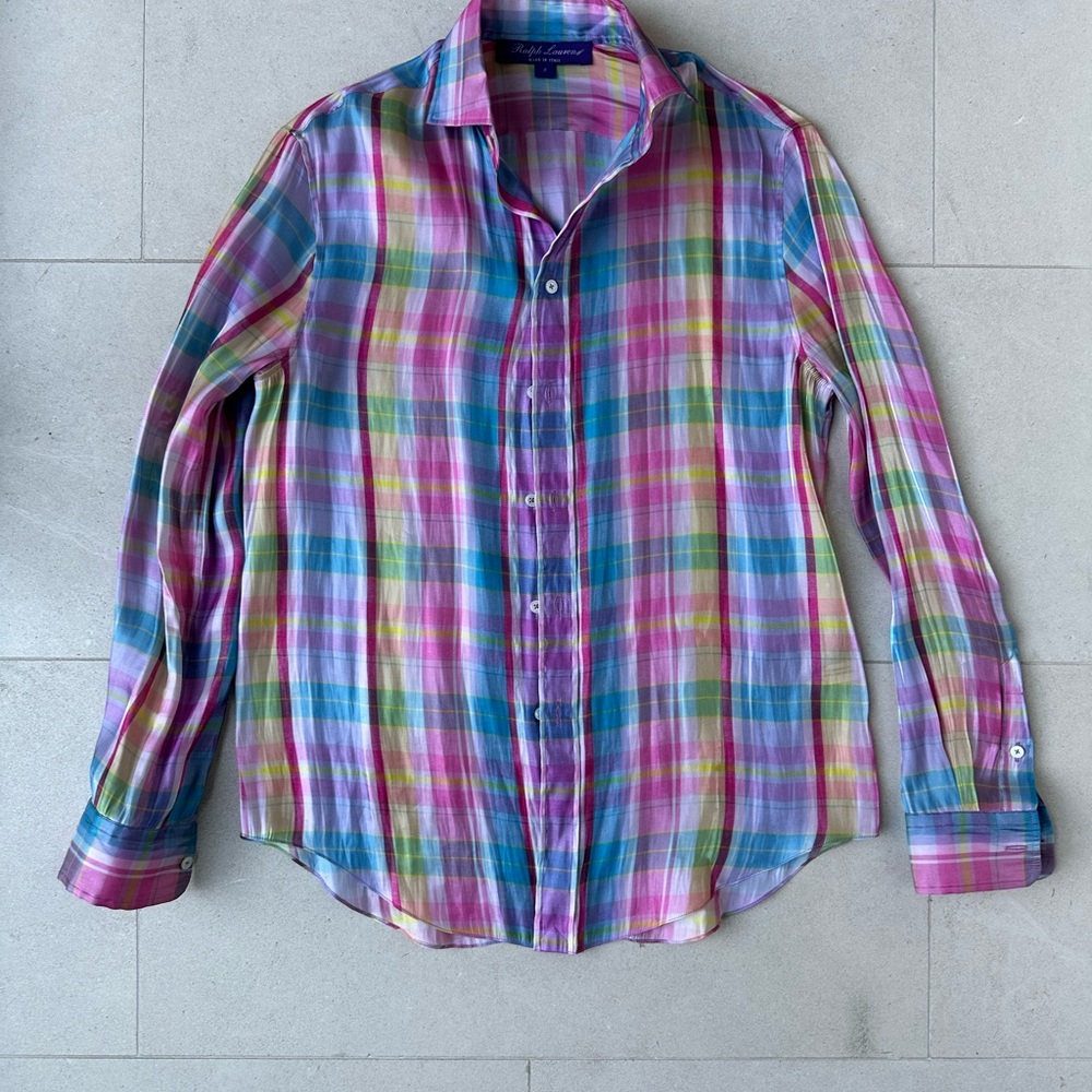 Ralph Lauren Purple Label Colorful Spring Casual Button Down Shirt Size 2